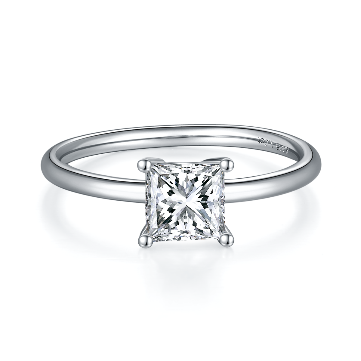 Classic Square S925 Silver Plated Platinum Moissanite Diamond Women's Ring 1.0 Carat D-Class